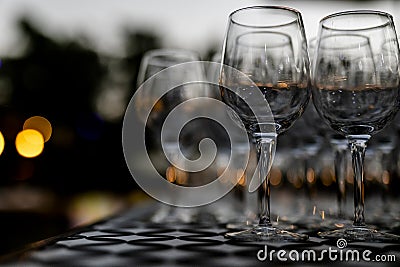 Beutiful setup of wine glasess for dinner, party, weddings or chrismas Stock Photo